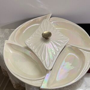 Vtg California Pottery Lazy Susan Serving Platter  Chip & Dip MCM 301 USA 2748